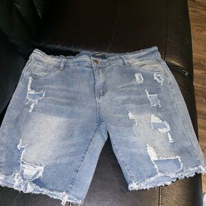 Chic Light Blue Distressed Jean Shorts